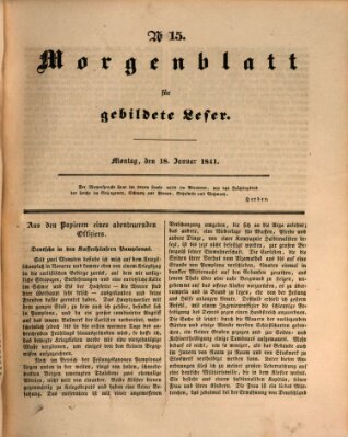 Morgenblatt für gebildete Leser (Morgenblatt für gebildete Stände) Montag 18. Januar 1841