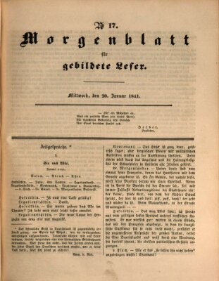 Morgenblatt für gebildete Leser (Morgenblatt für gebildete Stände) Mittwoch 20. Januar 1841