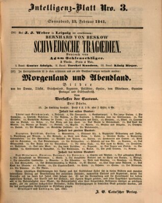 Morgenblatt für gebildete Leser (Morgenblatt für gebildete Stände) Samstag 13. Februar 1841