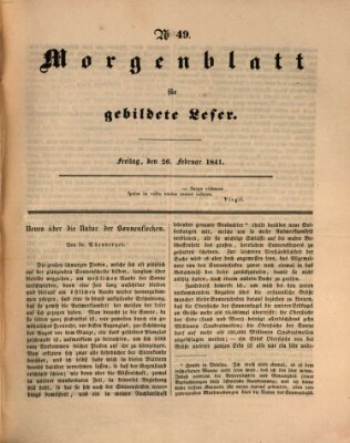 Morgenblatt für gebildete Leser (Morgenblatt für gebildete Stände) Freitag 26. Februar 1841