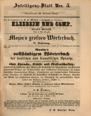 Morgenblatt für gebildete Leser (Morgenblatt für gebildete Stände) Samstag 27. Februar 1841