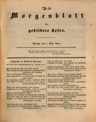 Morgenblatt für gebildete Leser (Morgenblatt für gebildete Stände) Montag 1. März 1841