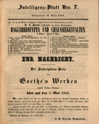 Morgenblatt für gebildete Leser (Morgenblatt für gebildete Stände) Samstag 13. März 1841