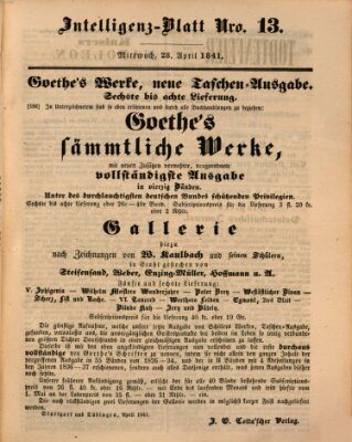 Morgenblatt für gebildete Leser (Morgenblatt für gebildete Stände) Mittwoch 28. April 1841