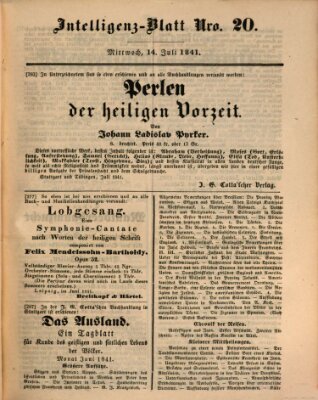 Morgenblatt für gebildete Leser (Morgenblatt für gebildete Stände) Mittwoch 14. Juli 1841