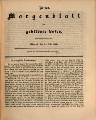 Morgenblatt für gebildete Leser (Morgenblatt für gebildete Stände) Mittwoch 21. Juli 1841