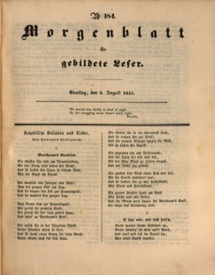 Morgenblatt für gebildete Leser (Morgenblatt für gebildete Stände) Dienstag 3. August 1841