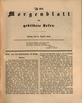 Morgenblatt für gebildete Leser (Morgenblatt für gebildete Stände) Freitag 6. August 1841