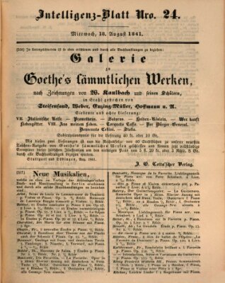 Morgenblatt für gebildete Leser (Morgenblatt für gebildete Stände) Mittwoch 18. August 1841