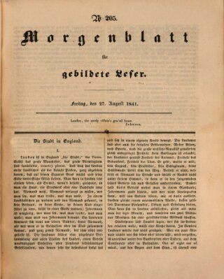 Morgenblatt für gebildete Leser (Morgenblatt für gebildete Stände) Freitag 27. August 1841