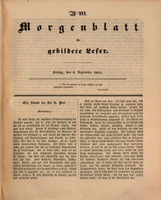 Morgenblatt für gebildete Leser (Morgenblatt für gebildete Stände) Freitag 3. September 1841