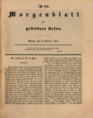 Morgenblatt für gebildete Leser (Morgenblatt für gebildete Stände) Montag 6. September 1841