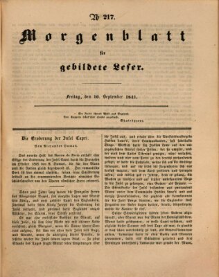 Morgenblatt für gebildete Leser (Morgenblatt für gebildete Stände) Freitag 10. September 1841