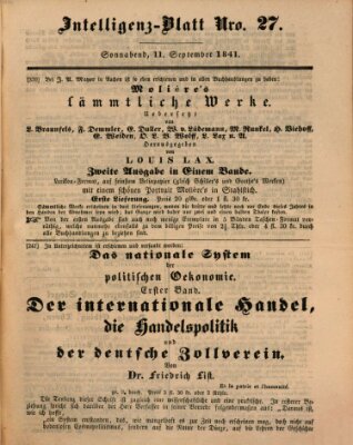 Morgenblatt für gebildete Leser (Morgenblatt für gebildete Stände) Samstag 11. September 1841