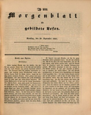 Morgenblatt für gebildete Leser (Morgenblatt für gebildete Stände) Dienstag 28. September 1841