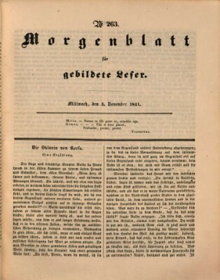 Morgenblatt für gebildete Leser (Morgenblatt für gebildete Stände) Mittwoch 3. November 1841