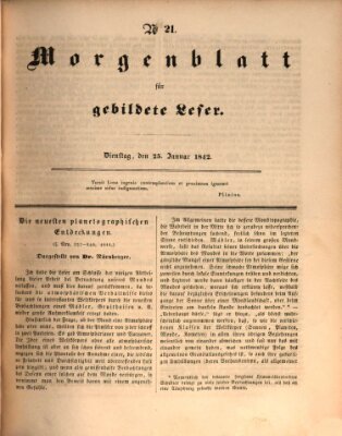 Morgenblatt für gebildete Leser (Morgenblatt für gebildete Stände) Dienstag 25. Januar 1842