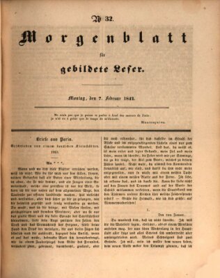 Morgenblatt für gebildete Leser (Morgenblatt für gebildete Stände) Montag 7. Februar 1842