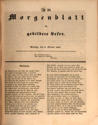 Morgenblatt für gebildete Leser (Morgenblatt für gebildete Stände) Dienstag 8. Februar 1842