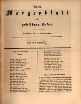 Morgenblatt für gebildete Leser (Morgenblatt für gebildete Stände) Samstag 12. Februar 1842