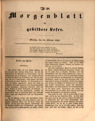 Morgenblatt für gebildete Leser (Morgenblatt für gebildete Stände) Montag 14. Februar 1842