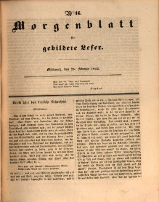 Morgenblatt für gebildete Leser (Morgenblatt für gebildete Stände) Mittwoch 23. Februar 1842