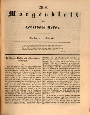 Morgenblatt für gebildete Leser (Morgenblatt für gebildete Stände) Dienstag 1. März 1842