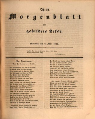 Morgenblatt für gebildete Leser (Morgenblatt für gebildete Stände) Mittwoch 2. März 1842