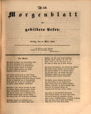 Morgenblatt für gebildete Leser (Morgenblatt für gebildete Stände) Freitag 4. März 1842