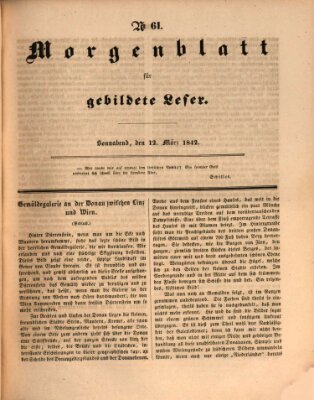 Morgenblatt für gebildete Leser (Morgenblatt für gebildete Stände) Samstag 12. März 1842