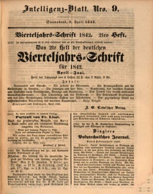 Morgenblatt für gebildete Leser (Morgenblatt für gebildete Stände) Samstag 9. April 1842