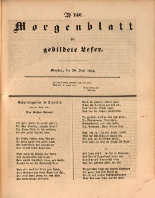 Morgenblatt für gebildete Leser (Morgenblatt für gebildete Stände) Montag 20. Juni 1842