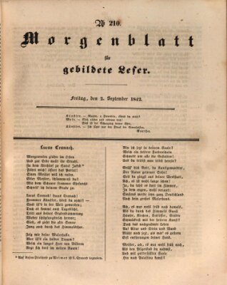 Morgenblatt für gebildete Leser (Morgenblatt für gebildete Stände) Freitag 2. September 1842