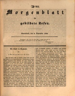 Morgenblatt für gebildete Leser (Morgenblatt für gebildete Stände) Samstag 3. September 1842