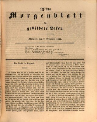 Morgenblatt für gebildete Leser (Morgenblatt für gebildete Stände) Mittwoch 7. September 1842