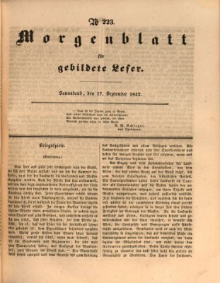 Morgenblatt für gebildete Leser (Morgenblatt für gebildete Stände) Samstag 17. September 1842