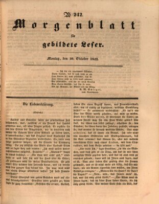 Morgenblatt für gebildete Leser (Morgenblatt für gebildete Stände) Montag 10. Oktober 1842