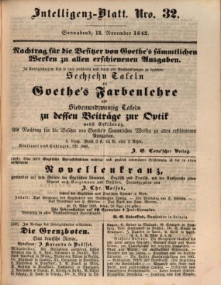 Morgenblatt für gebildete Leser (Morgenblatt für gebildete Stände) Samstag 12. November 1842