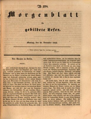 Morgenblatt für gebildete Leser (Morgenblatt für gebildete Stände) Montag 21. November 1842