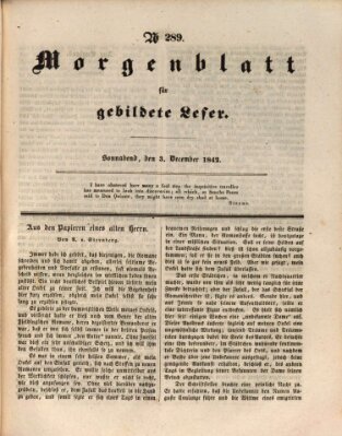 Morgenblatt für gebildete Leser (Morgenblatt für gebildete Stände) Samstag 3. Dezember 1842