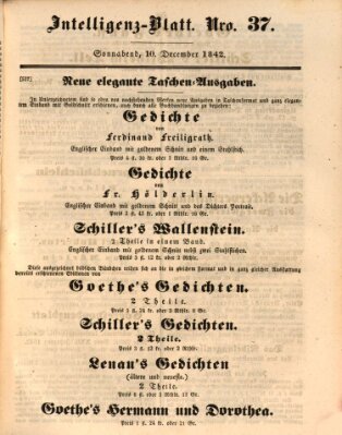 Morgenblatt für gebildete Leser (Morgenblatt für gebildete Stände) Samstag 10. Dezember 1842