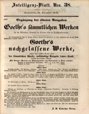 Morgenblatt für gebildete Leser (Morgenblatt für gebildete Stände) Samstag 24. Dezember 1842