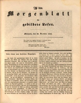 Morgenblatt für gebildete Leser (Morgenblatt für gebildete Stände) Mittwoch 28. Dezember 1842