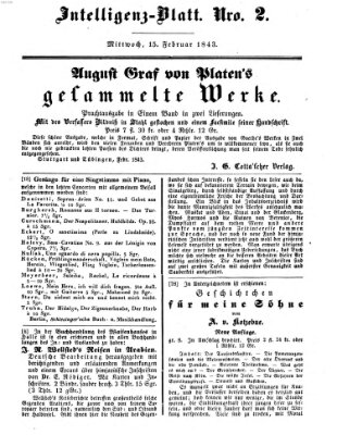 Morgenblatt für gebildete Leser (Morgenblatt für gebildete Stände) Mittwoch 15. Februar 1843