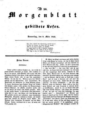 Morgenblatt für gebildete Leser (Morgenblatt für gebildete Stände) Donnerstag 9. März 1843