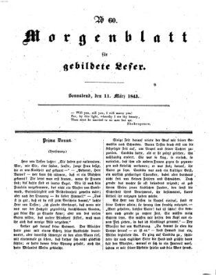 Morgenblatt für gebildete Leser (Morgenblatt für gebildete Stände) Samstag 11. März 1843