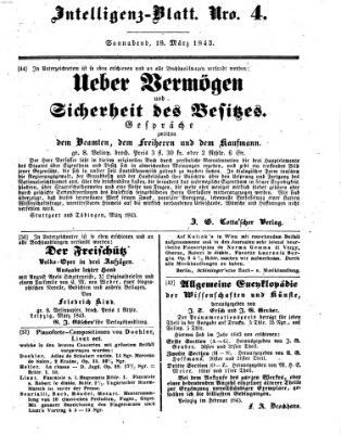 Morgenblatt für gebildete Leser (Morgenblatt für gebildete Stände) Samstag 18. März 1843