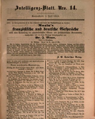 Morgenblatt für gebildete Leser (Morgenblatt für gebildete Stände) Samstag 1. Juli 1843