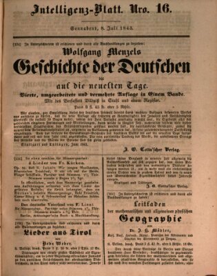 Morgenblatt für gebildete Leser (Morgenblatt für gebildete Stände) Samstag 8. Juli 1843