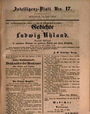 Morgenblatt für gebildete Leser (Morgenblatt für gebildete Stände) Samstag 15. Juli 1843